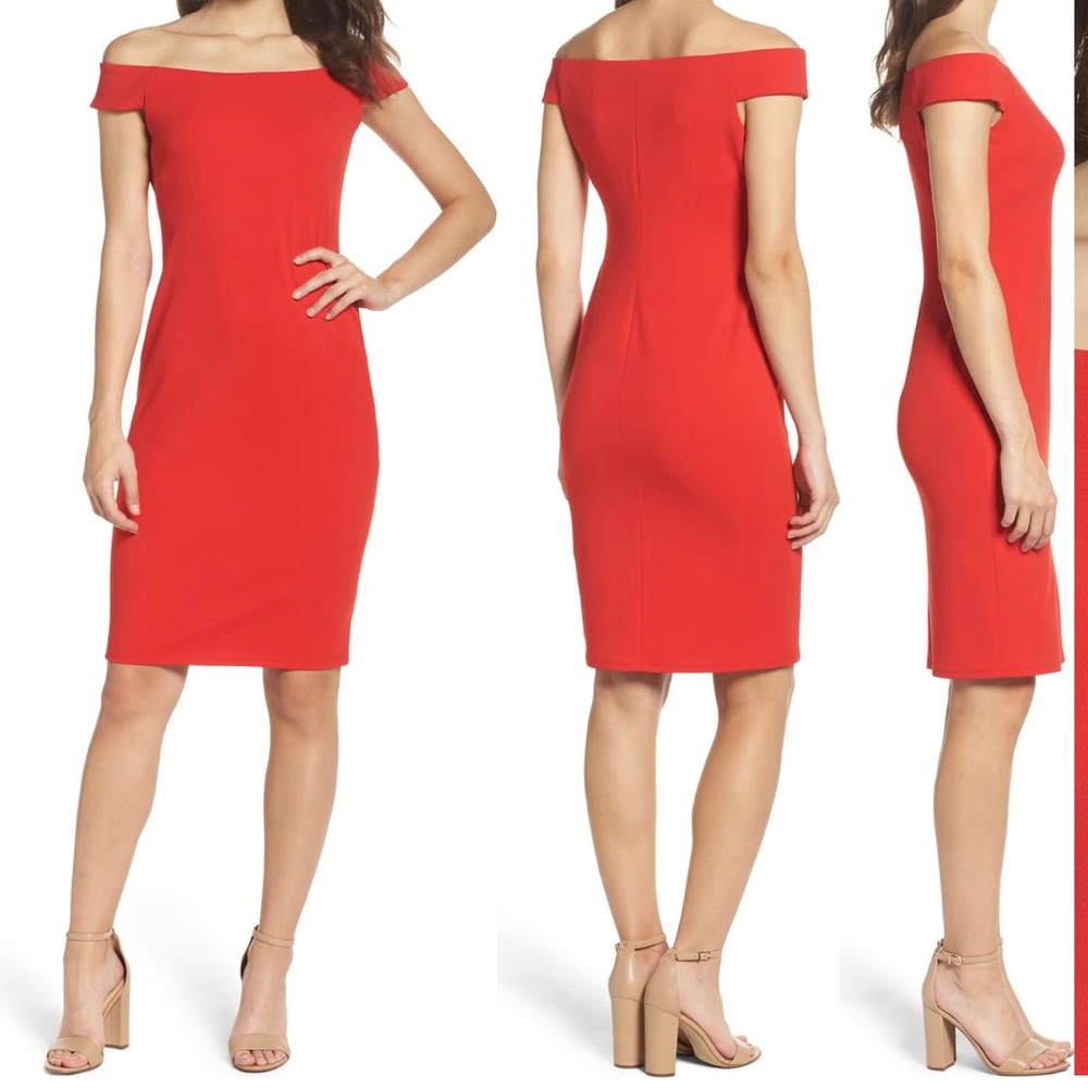Eliza J Red Off The Shoulder Dress